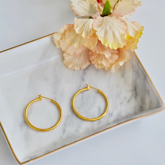 18K Gold Plated Medium Hoop Earrings - Picture 2 of 3